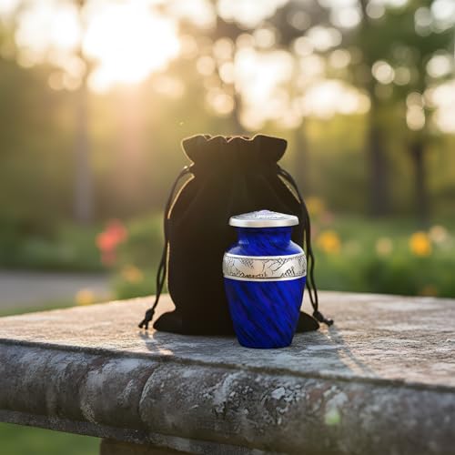 Eternal Blue Small Urns for Human Ashes – Adult Female & Male Memorial Includes 1 Keepsake Urn - color: Eternal Blue Single Mini Urn Set