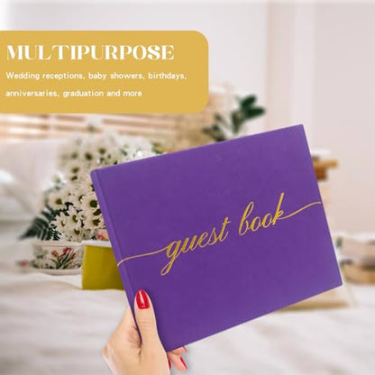 Elegant Wedding Guest Book - Perfect for Wedding Receptions, Baby Showers, Birthdays and Special Events - Polaroid Guest Book with 110 Lined Pages for Sign-in and Photos -Hardcover (Purple) - color: Purple