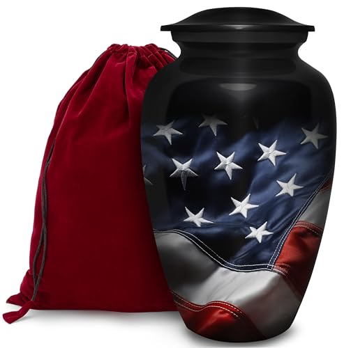 American Flag Urn for Human Ashes | Patriotic American Flag Cremation Urn for Adults, Veteran, Handmade Funeral Urns with Velvet Bag - color: American Flag, size: 1 Large Urn