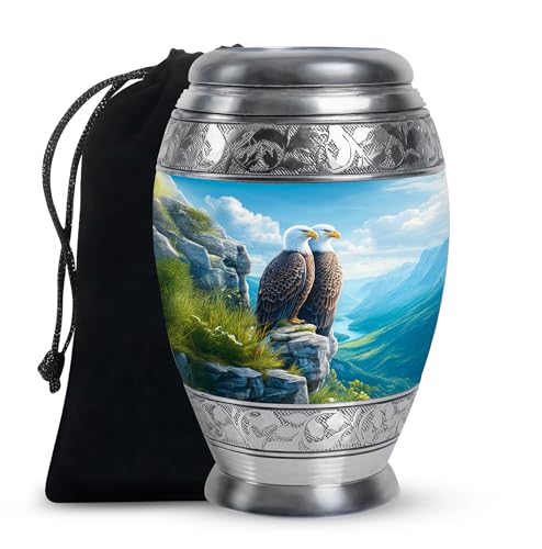 Mountain Eagle Urn for Ashes for Women - Lake Urns for Human Ashes Adult Man - Cremation Urns for Adult Female - Blue Urn for Funeral - 10Inch & 200 Cubic Inches - color: Green Mountain Eagle