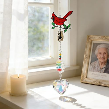 Cardinal Crystal Catcher Mini Urn for Ashes Keepsake Suncatcher with Small Cremation Holder,Hanging Memorial Decor mini urn,1.2 Inches Tiny urn for Human or Pet Ashes Sharing Memorial Urn