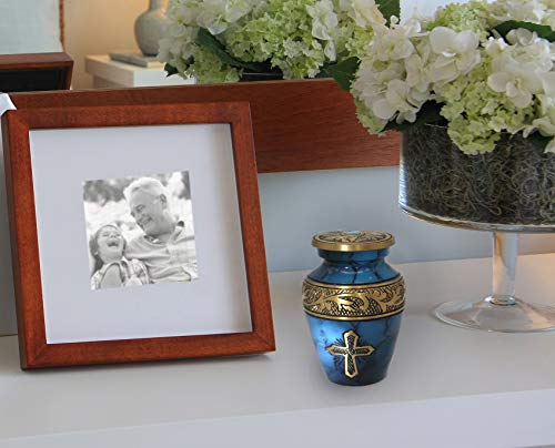 Blue Cross Keepsake Urns for Human Ashes with Velvet Gift Box for Cremation Keepsakes for Ashes - Small Cremation Urn and Small Keepsake Urn Set of 4 - color: Blue Cross