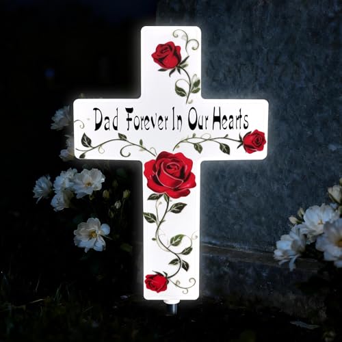 Solar Cross Light, Rose Flower Dad Grave Decorations for Cemetery - color: Dad