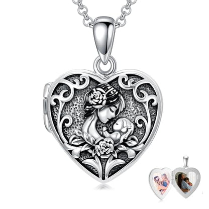 Personalized Heart Locket Necklace That Holds Pictures 925 Sterling Silver Custom Photo Lockets Necklaces Jewelry Gifts for Family Women Lover - color: Mother and daughter B, style: Locket Only