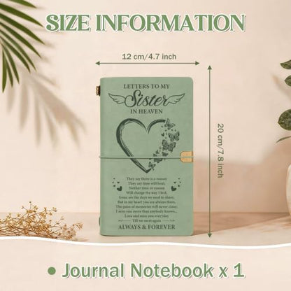 Vetbuosa Memorial Gifts for Loss of Sister, Letters to Sister in Heaven Leather Journal, Sympathy Remembrance Bereavement Condolence Gifts for Loss of Sister, A6 Green Journal with 140 Pages - color: Green-Sister