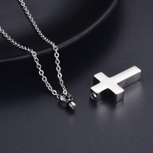Cross Urn Necklace for Ashes for Men Women Cremation Jewelry Urns Locket Pendant Ashes Holder Memorial Jewelry-Always in My Heart - color: Silver
