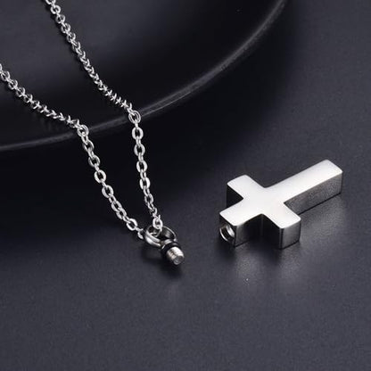 Cross Urn Necklace for Ashes for Men Women Cremation Jewelry Urns Locket Pendant Ashes Holder Memorial Jewelry-Always in My Heart - color: Silver