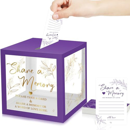 Pajean 50 Pcs Greenery Share a Memory Card, Celebration of Life Cards Box - color: Purple Gold