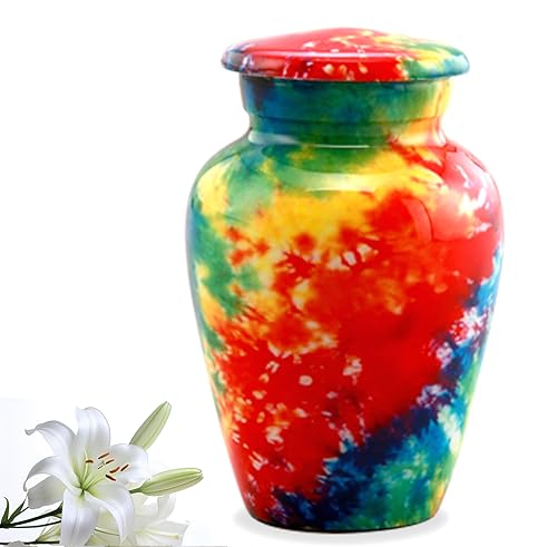 Silent Goodbyes Tie Dye Small Keepsake Cremation Urns for Human Ashes - Engraved Mini Memorial Urn Multi Color Token Urn of Life Urn with Case - size: Keepsake (Single)