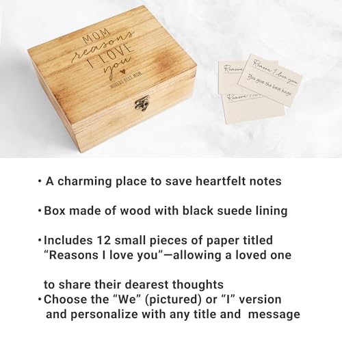 Let's Make Memories Personalized Wooden Keepsake Box With Hinged Lid - Wood Memento Box - Decorative Storage - Home Decor - For Couples, Wedding, Newlyweds - Laser Engraved - Reasons I Love You - style: Reasons I Love You
