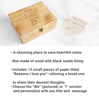 Let's Make Memories Personalized Wooden Keepsake Box With Hinged Lid - Wood Memento Box - Decorative Storage - Home Decor - For Couples, Wedding, Newlyweds - Laser Engraved - Reasons I Love You - style: Reasons I Love You