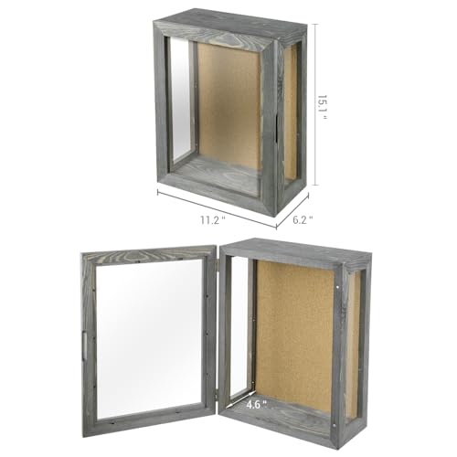 MyGift 11x15 Deep Shadow Box Frame, Display Case Wall Mount for Picture, Heirloom, Home Office Décor, Wedding & Military Memorabilia Display, Solid Wood, Clear Acrylic, Magnetic Lock, Grey | Magnetic Closure, Clear Front Panel, Keepsakes Memorbilia Displa