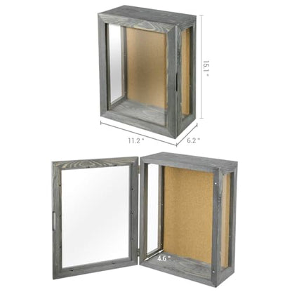 MyGift 11x15 Deep Shadow Box Frame, Display Case Wall Mount for Picture, Heirloom, Home Office Décor, Wedding & Military Memorabilia Display, Solid Wood, Clear Acrylic, Magnetic Lock, Grey | Magnetic Closure, Clear Front Panel, Keepsakes Memorbilia Displa