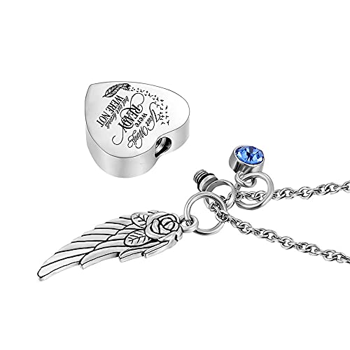 God has You in his arms with Angel Wing Charm Cremation Ashes Jewelry Keepsake Memorial Urn Necklace with Birthstone Crystal - color: Little bird + Your +Angel Wing&12 Pcs Birthstone