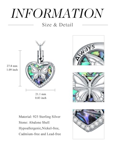 WINNICACA Urn Necklaces for Ashes 925 Sterling Silver Tree of Life Heart Cremation Jewelry for Ashes Jewelry Gifts for Human Ashes Keepsake Memorial Jewelry for Women Men - style: 6-Butterfly Urn
