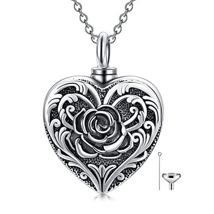 SOULMEET Cremation Jewelry for Ashes, Sterling Silver Urn Necklace for Ashes Women Men, Cherish Memories Cremation Jewelry to Keep Someone Near to You - color: B-Oxidation black Rose