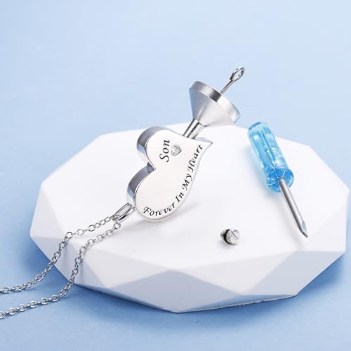 Ladytree 925 Sterling Silver Cremation Urn Necklace for Ashes - style: Son