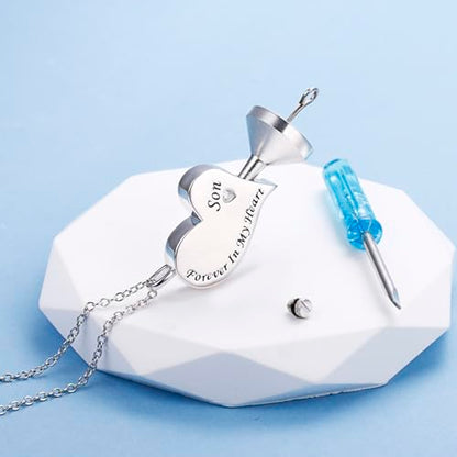 Ladytree 925 Sterling Silver Cremation Urn Necklace for Ashes - style: Son