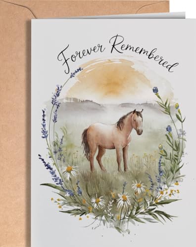 Loss of Horse Symphaty Card - Thoughtful Pet Symphaty Card for Horse Lover or Owner - Animal Memorial Bereavement Greeting Cards for Horses - Forever Remembered - NUM 296