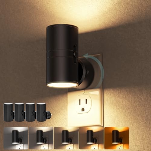 Night Lights Plug into Wall, 5CCT LED Night Light Plug in | Dusk to Dawn Sensor, 330° Swivel Plug, 0-100LM Adjustable Brightness, Dimmable NightLight, Hallway, Bedroom, Stairway, 4 Pack - color: Black-5CCT, size: 4 Pack