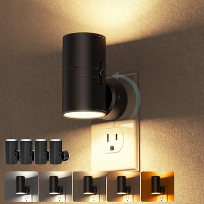 Night Lights Plug into Wall, 5CCT LED Night Light Plug in | Dusk to Dawn Sensor, 330° Swivel Plug, 0-100LM Adjustable Brightness, Dimmable NightLight, Hallway, Bedroom, Stairway, 4 Pack - color: Black-5CCT, size: 4 Pack