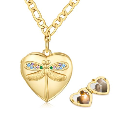 TUGHRA Mother's Day Gifts Gold Locket Necklaces for Women, 925 Sterling Silver Heart Photo Lockets Memorial Keepsake Jewelry Gift for Mom, Wife, Daughter - style: 1226-Dragonfly