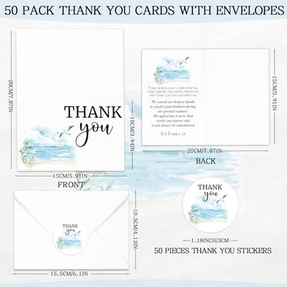Fumete 50 Set Funeral Thank You Cards, Dove - style: Dove