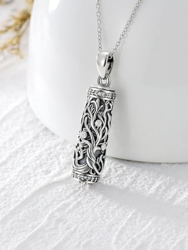 TOUPOP Tree of Life Cremation Jewelry Urn Necklace for Ashes for Women Men 925 Sterling Silver Cylinder Urn Pendant Necklaces for Human Ashes of Loved Ones Keepsake Memorial Gifts - style: 1-Tree of Life