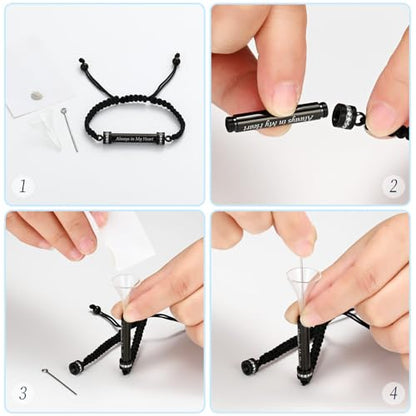 Hearbeingt Cylinder Cremation Bracelet for Ashes Adjustable Rope Urn Bangle - color: C-Black Always in my Heart