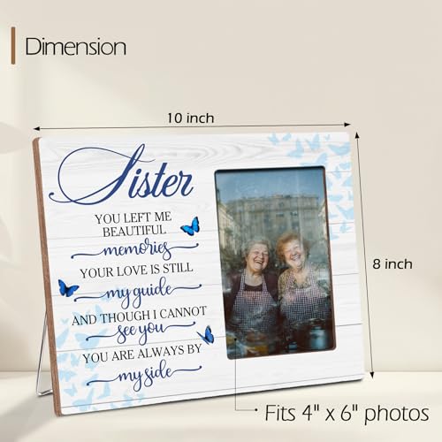 Sister Memorial Bereavement Wooden Picture Frame Gifts for Loss of Sister, Always By My Side Sympathy Gifts, Fits 4x6 Photo Frame - color: Blue-sister