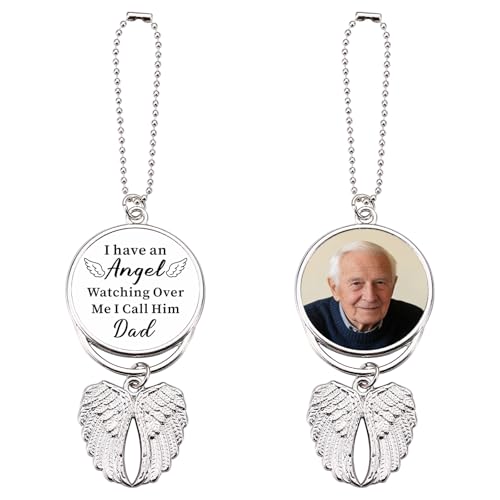 Personalized Memorial Bereavement Gift Custom Double Side Photo Text Car View Mirror Accessories Pendant Angel Wings Memorial Gifts Sympathy Gifts Condolence Ornaments for Loss of Loved Ones (Style-3) - color: Style-3