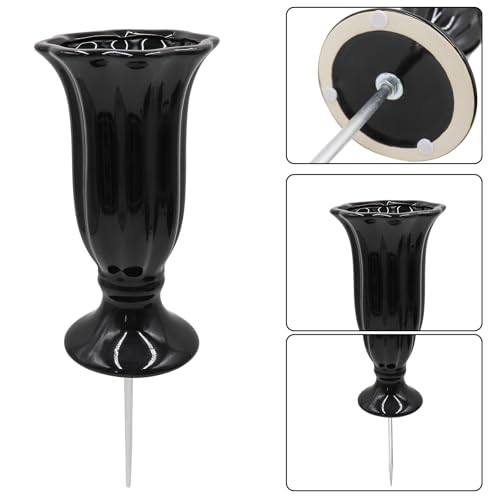 Cemetery Vases for Grave, Durable Ceramic Vase with Metal Stake for Decoration and Memory, Grave Flower Holder, Cemetery Vase, Graveside Flowers Holder for Cemetery