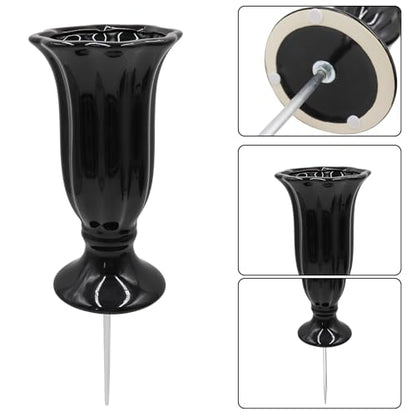 Cemetery Vases for Grave, Durable Ceramic Vase with Metal Stake for Decoration and Memory, Grave Flower Holder, Cemetery Vase, Graveside Flowers Holder for Cemetery
