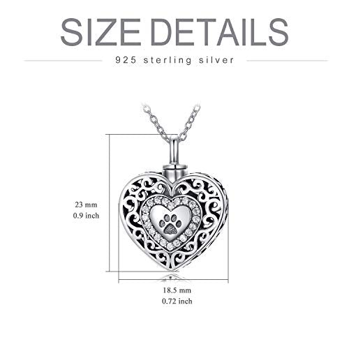 Filigree Dog Paw Urn Locket Necklace 925 Sterling Silver Print Pet Urn Necklace for Ashes Engraved Personalized Cremation Jewelry Pictures Keepsake Memorial Gifts for Women Men - style: A Filigree Paw Print