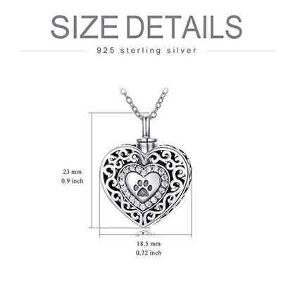 Filigree Dog Paw Urn Locket Necklace 925 Sterling Silver Print Pet Urn Necklace for Ashes Engraved Personalized Cremation Jewelry Pictures Keepsake Memorial Gifts for Women Men - style: A Filigree Paw Print