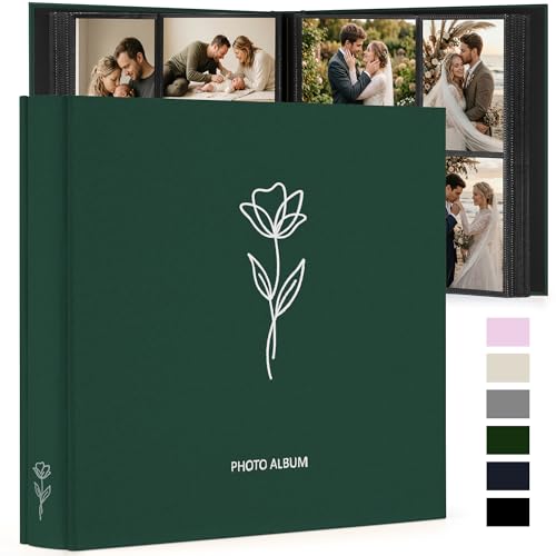 DazSpirit 4x6 Photo Album, 600 Photos, Large Capacity, Linen Hardcover | Green Floral Photo Book, Acid-Free Slip-In Pages, Memory Album for Wedding, Baby, Anniversary, Travel and Family Photos - color: Dark Green