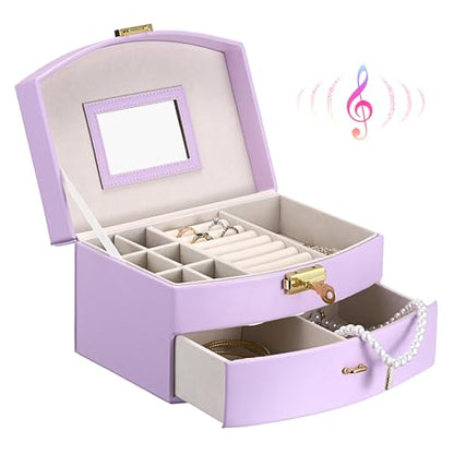 ELLDOO Musical Jewelry Box with Drawer, Purple Music Box Keepsake Box, Small Trinket Jewelry Storage Box Gift for Girls Women (Tune: You are My Sunshine) - color: Purple