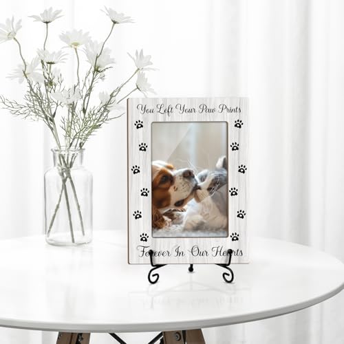 Pet Memorial Frame - Your Paw Prints Forever, Wooden Picture Frame Gift - 4x6 Stand - Vertical for Tabletop