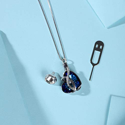 AOBOCO Heart URN Necklace S925 Sterling Silver Cremation Necklaces for Ashes Embellished with Crystals from Austria, Fine Keepsake Memorial Jewelry (Package including a Necklace/Pin/Funnel) - style: A3 I love you - Unique
