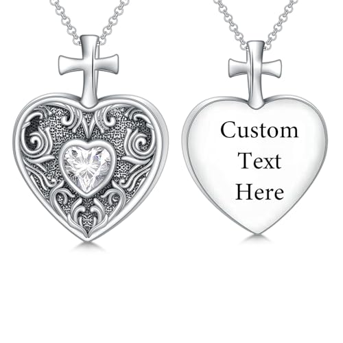 925 Sterling Silver Memorial Jewelry Urn Necklaces for Ashes, Photo Locket Necklace that Holds Picture - color: Cross Heart Locket-T