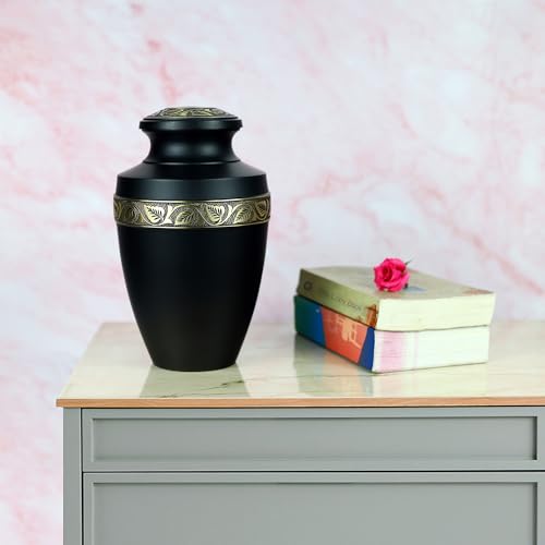 Cremation Urn for Ashes Adult Male & Female, Large Urn for Ashes for Women, Decorative Urns for Human Ashes Adult Man, Memorial Urns, Burial Urns, Funeral Urns (Black, Large)