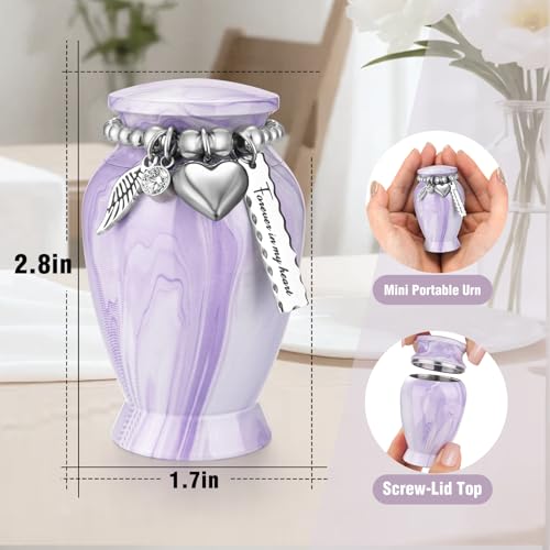 Abooxiu Small Urns for Human Ashes Keepsake 2.85 Inches Mini Urns for Ashes Memorial Small Cremation Urn Ash Keepsake Urns Mini Funeral Burial Decorative Urn for Adult Males Females Pets, Purple
