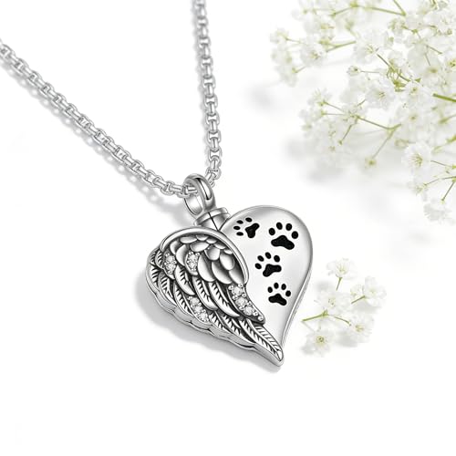 Urn Necklace for Ashes Blue opal Cremation Necklace Keepsake Memory Jewelry for Ashes of Loved Ones Keepsake - style: paw prints