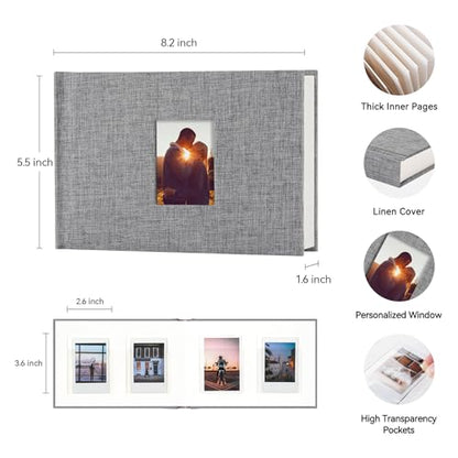 Instax Mini Photo Album with Writing Space, 56 Pockets, Grey | Compatible with 2x3 inch & Polaroid Pictures, Recessed Clear Pockets, Wedding Guest Book and Family Memories - color: Grey, size: 52 Pockets