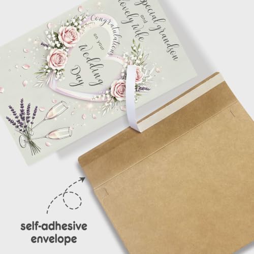 Wedding Card for Grandson and His Wife, Grandson Wedding Card from Grandparents, Floral Congratulations Cards for Newlyweds - color: Grandson and His Wife Wedding Day