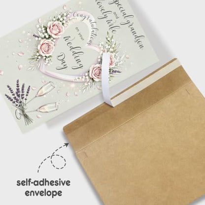 Wedding Card for Grandson and His Wife, Grandson Wedding Card from Grandparents, Floral Congratulations Cards for Newlyweds - color: Grandson and His Wife Wedding Day