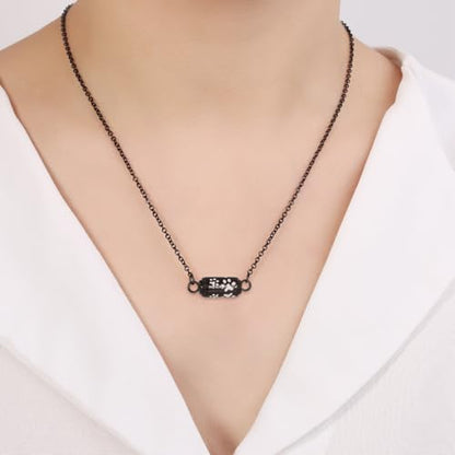 Pet Cremation Jewelry Stainless Steel Paw Print Tube Urn Necklace For Cat Dog Ashes Necklace For Women Keepsake With Filling Kits - color: Black Necklace