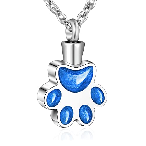 abooxiu Paw Print Urn Necklace for Ashes Cremation Necklace for Pet Ashes Stainless Steel Ash Necklace Memorial Ash Holder - color: Blue