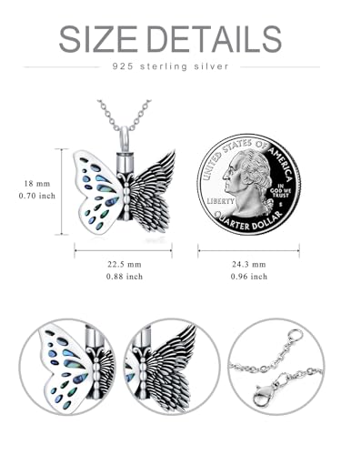 Flower Butterfly Urn Necklace for Ashes 925 Sterling Silver Urn Necklace Keepsake Cremation Jewelry Memorial Gifts for Women Loss Loved One - color: 03-Butterfly Angel Wings
