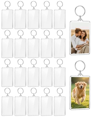 20 PCS Acrylic Photo Frame Keychain Holder, 2 X 3 Inch Pictures Insert Blank Keyring Clear Picture Holders for DIY